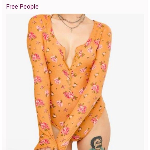 NWOT Intimately Free People Dylan Henley Size S Waffle Knit Roses Bodysuit Boho - Picture 4 of 10